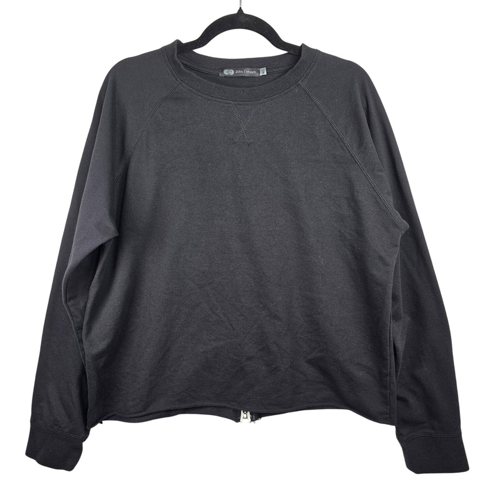 JET John Eshaya Long Sleeve Shirt Top Zipper Back Sweatshirt Size M/L Raw Hem‎
